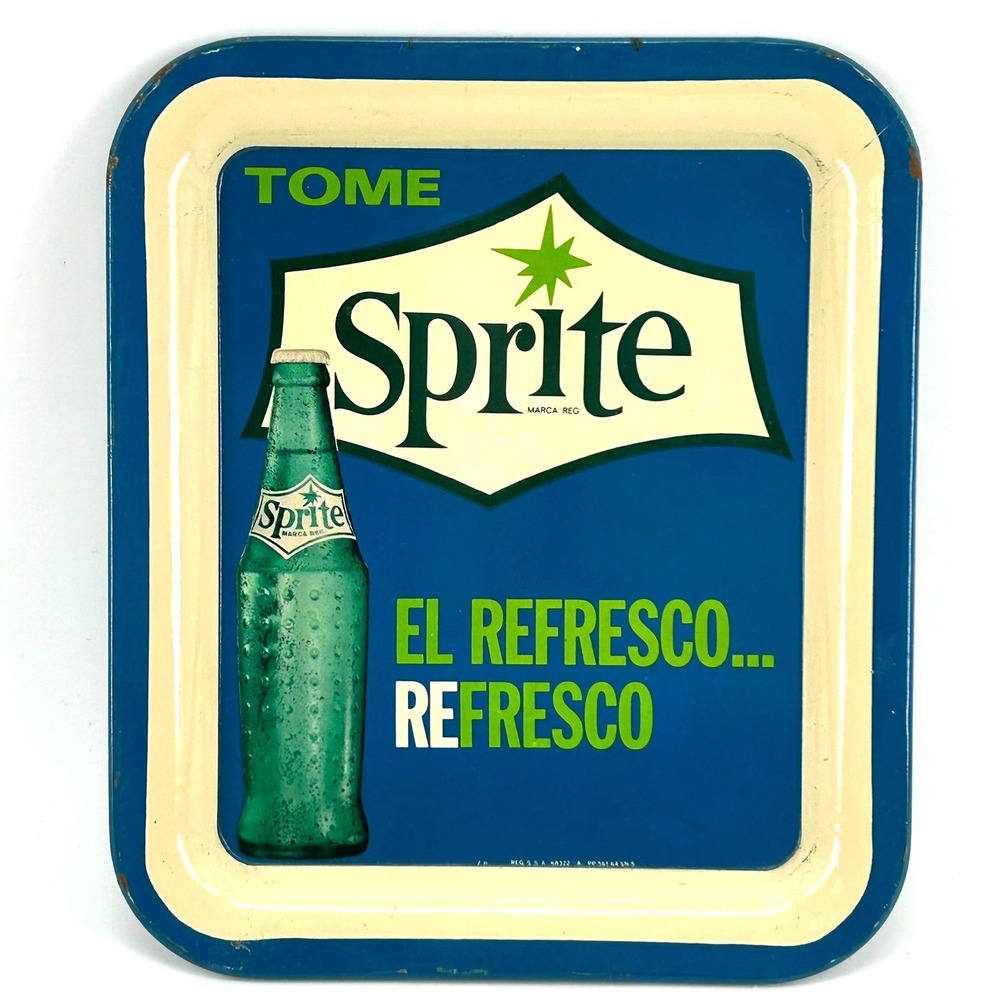 Vintage Sprite Metal Soda Advertising Tray Tome El Refresco Blue Green 7x8